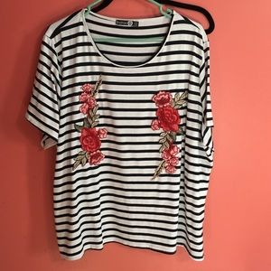 Boohoo Plus Embroidered Striped T-Shirt